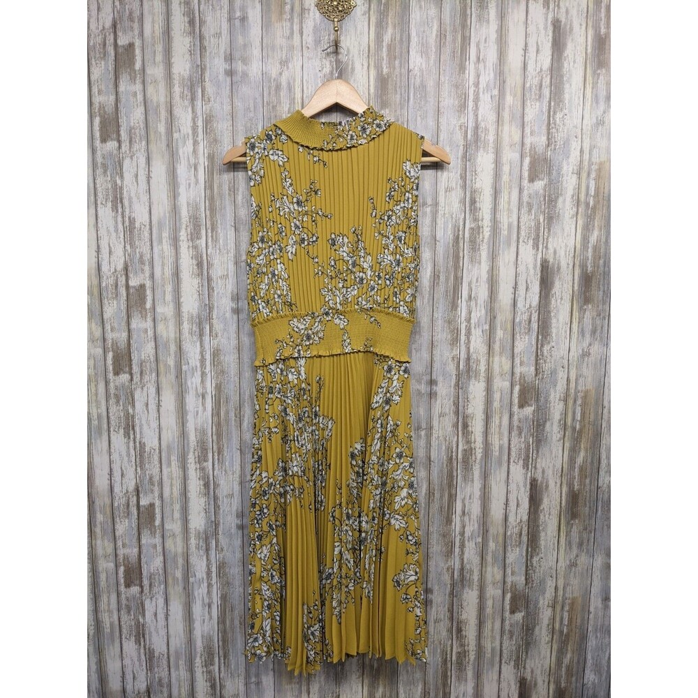 Nanette Lepore Yellow Floral Pleated High Neck Garden Party Dress 8 NWOT $148